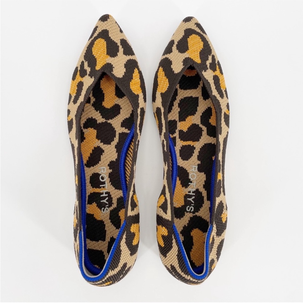 Rothy’s The Point Big Cat Flats in Animal Cheetah Leopard Print Knit Size 7